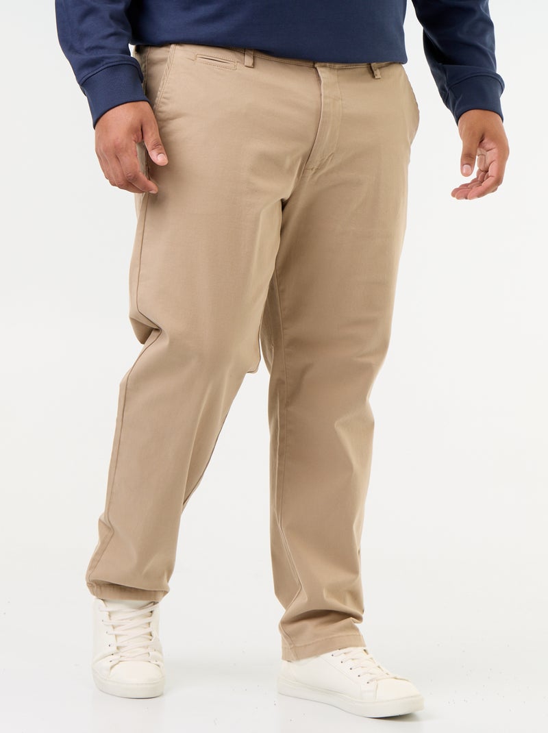 Chino liso de cintura padrão Bege - Kiabi