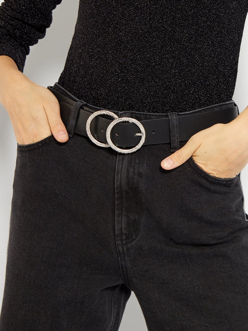 Cinto com fivela dupla com ouropel PRETO - Kiabi