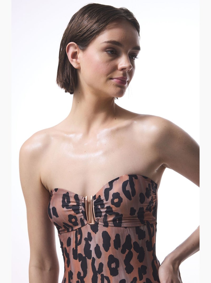 Clove fato de banho tomara que caia com padrão leopardo e fivela penti Castanho - Kiabi