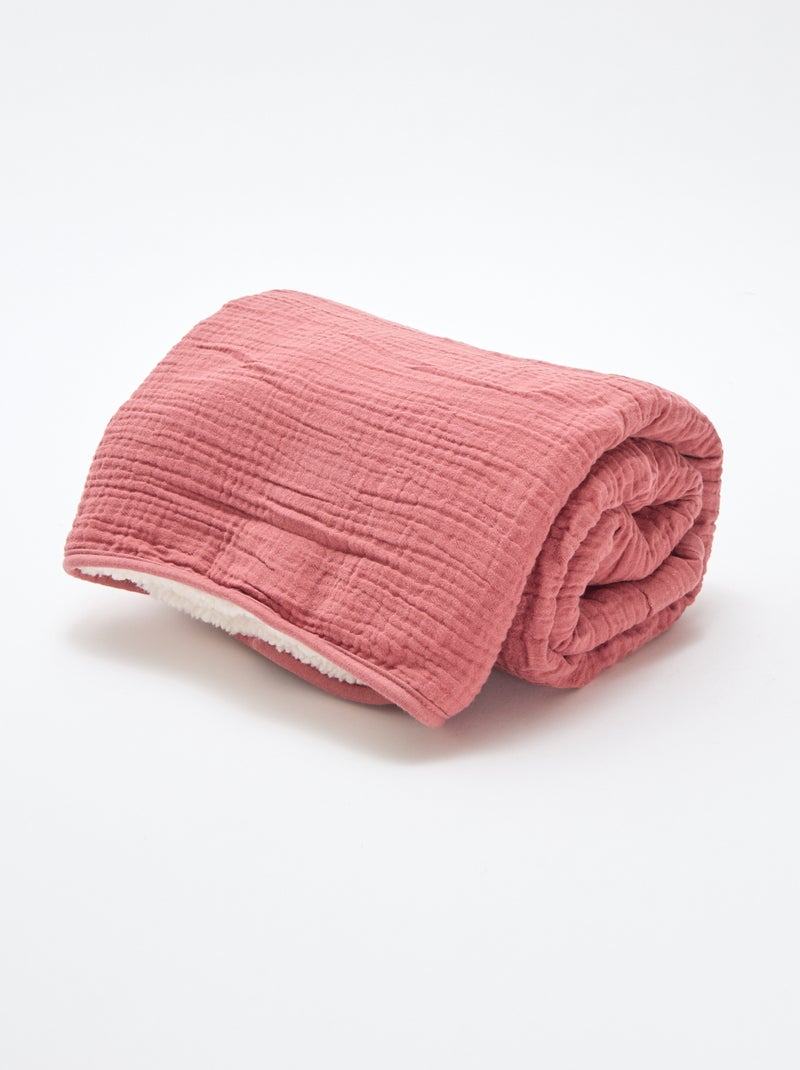 Cobertor em gaze de algodão e polar Rosa - Kiabi