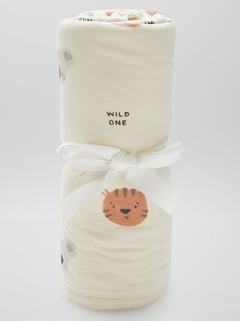 Cobertor estampado com interior efeito polar BRANCO - Kiabi