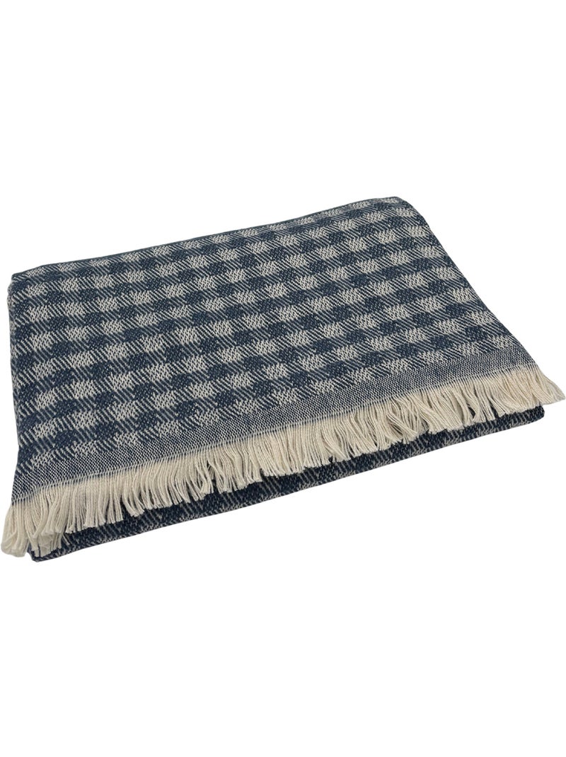 Cobertor jacquard de algodão com padrão xadrez Azul - Kiabi
