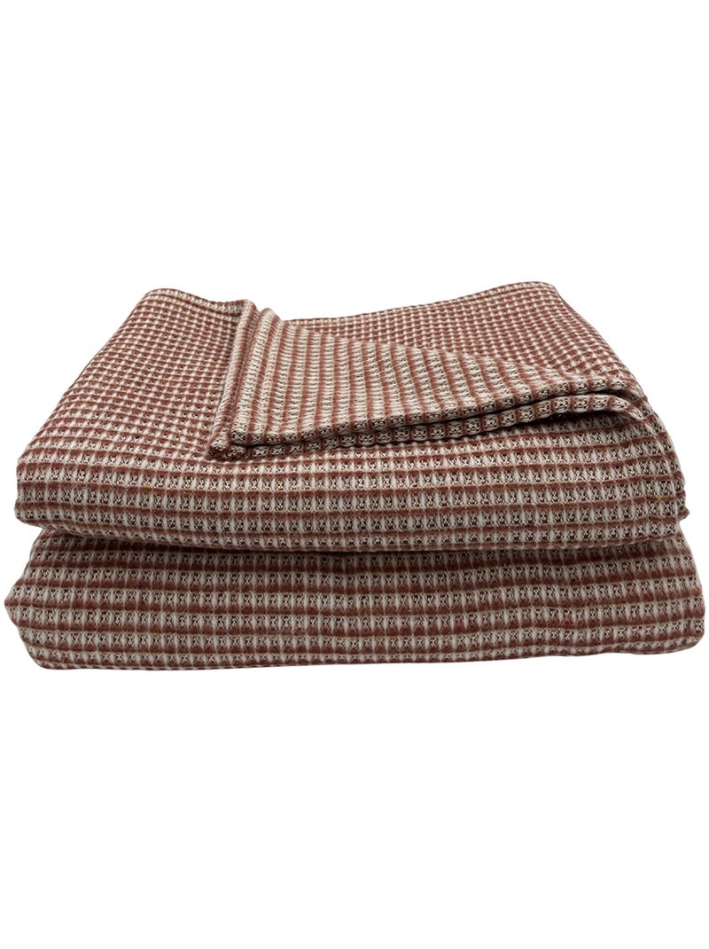 Cobertor jacquard de algodão com padrão xadrez Terracota - Kiabi