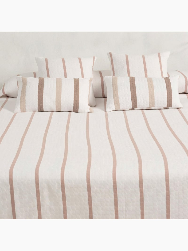 Colcha de algodão às riscas, tecido texturizado em quadrados. Rosa - Kiabi