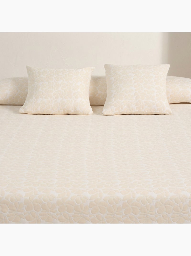 Colcha de algodão com design floral em relevo, tecido texturizado. Branco - Kiabi