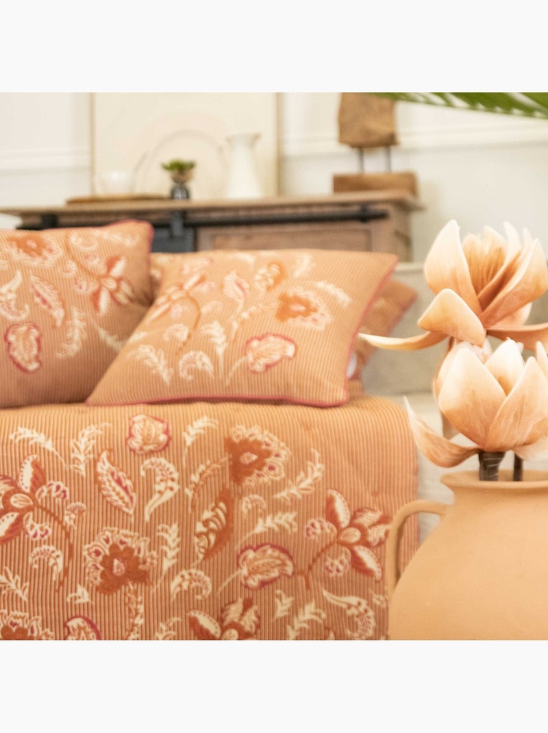 Colcha decorativa em polilinha com motivos florais Vermelho tijolo - Kiabi