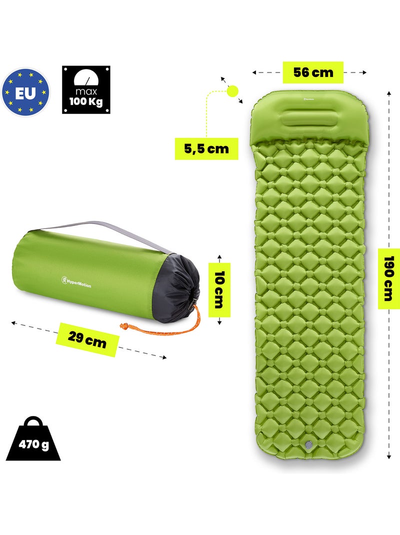 Colchão insuflável campmat hypermotion, ultraleve e compacto para caminhadas, trekking e campismo Verde - Kiabi