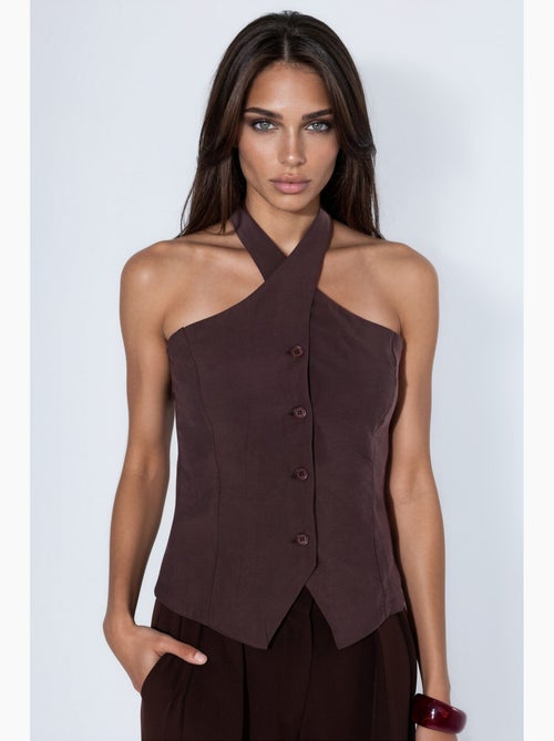 Colete alfaiataria em mistura de modal halter justo com laço hiccup - Kiabi Colete alfaiataria em mistura de modal halter justo com laço hiccup - Kiabi