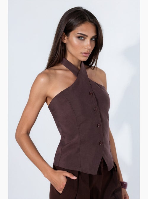 Colete alfaiataria em mistura de modal halter justo com laço hiccup - Kiabi Colete alfaiataria em mistura de modal halter justo com laço hiccup - Kiabi