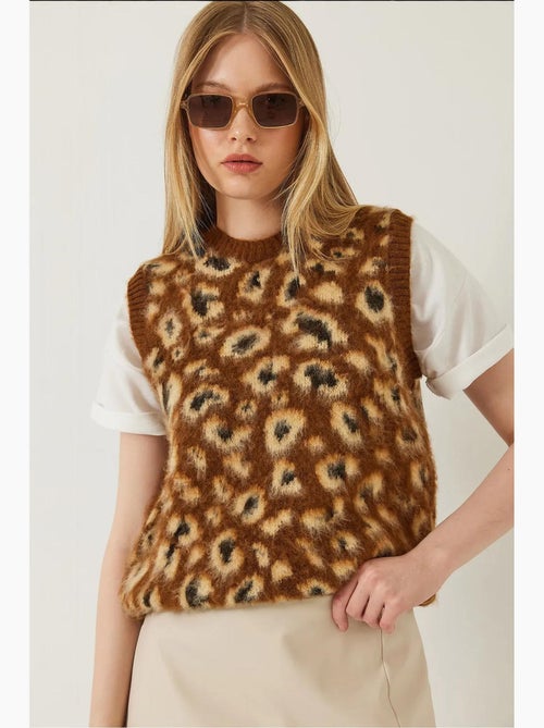 Colete camisola com estampado de leopardo escovado lucci - Kiabi Colete camisola com estampado de leopardo escovado lucci - Kiabi