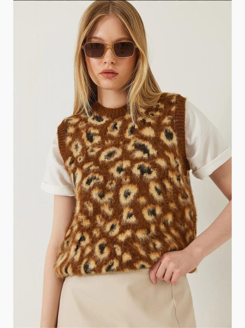Colete camisola com estampado de leopardo escovado lucci Camelo - Kiabi