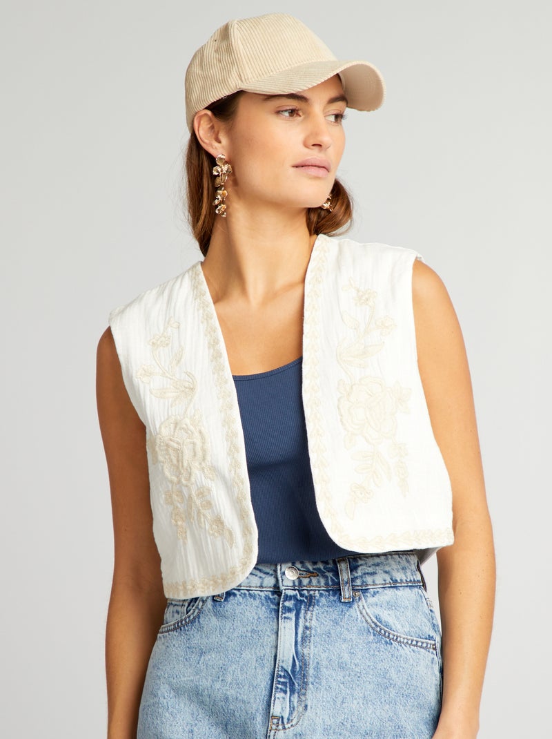 Colete com bordados BEGE - Kiabi