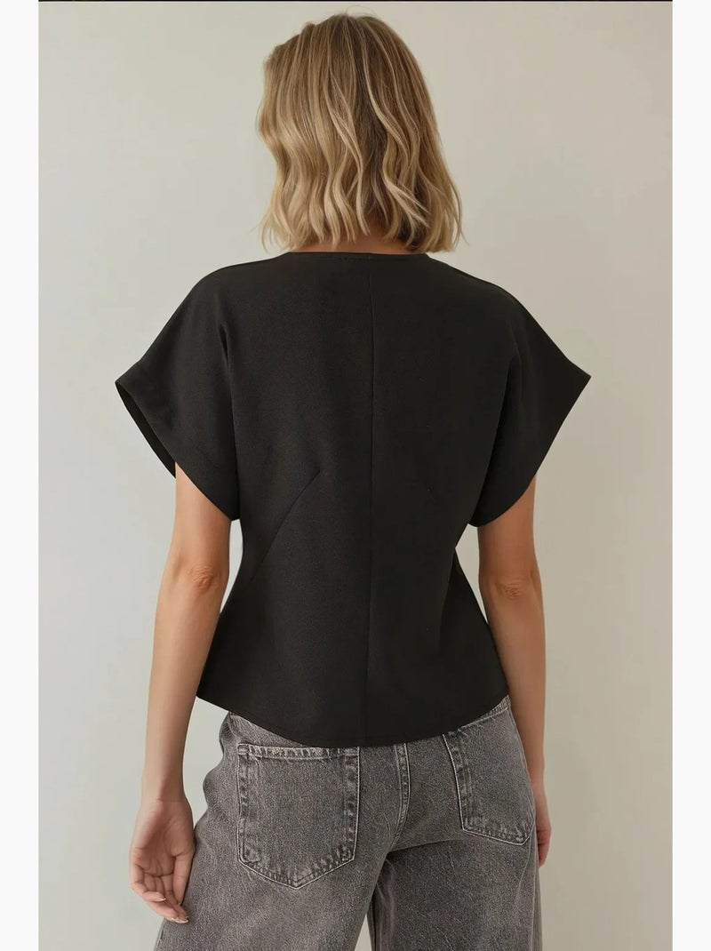 Colete com decote em v e detalhe de ombro ajustado hiccup Preto - Kiabi