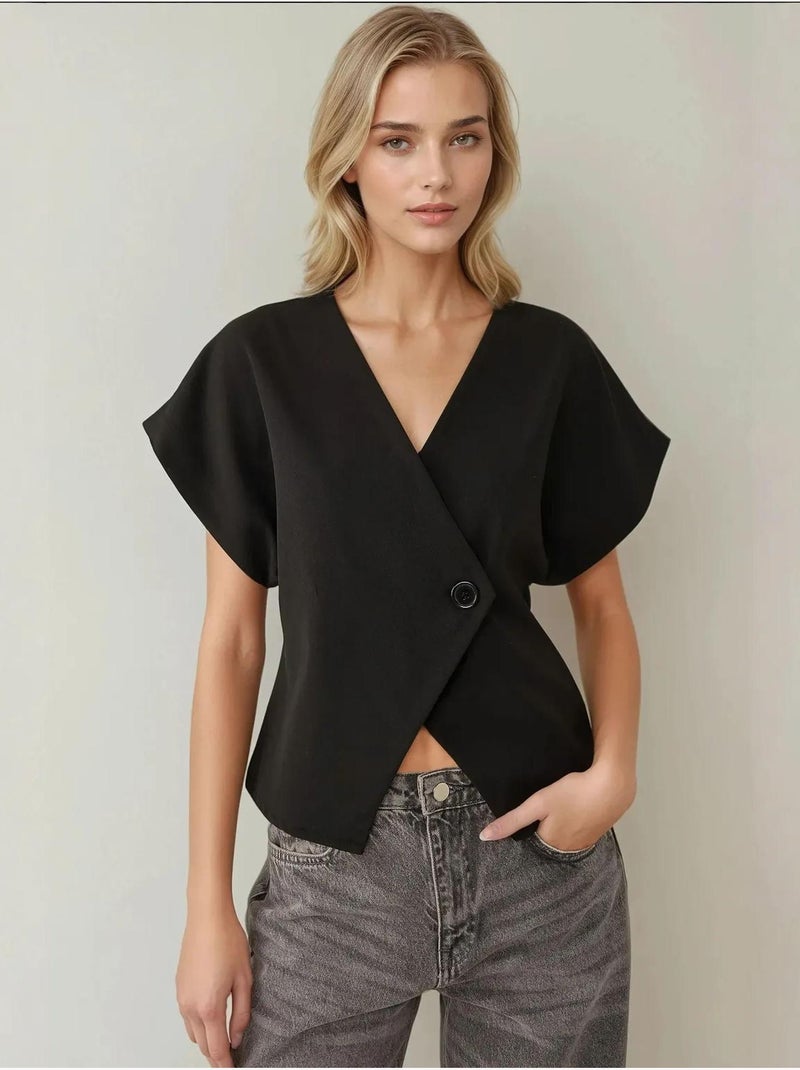 Colete com decote em V e detalhe de ombro ajustado Preto - Kiabi