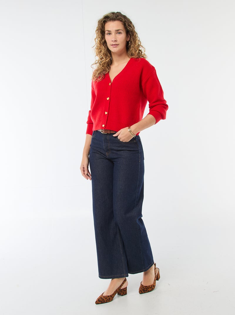 Colete com gola em V e botões de coração - Dia dos Namorados Vermelho - Kiabi