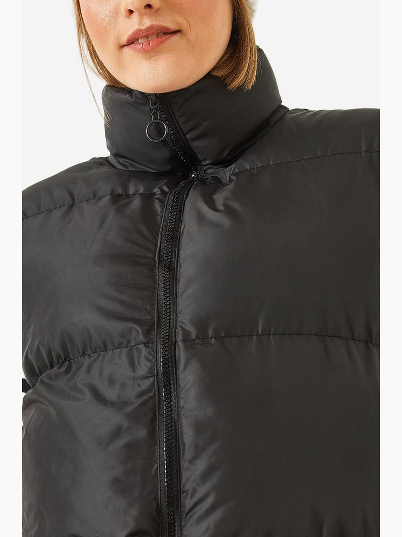 Colete comprido com gola mandarim e bolsos duplos lucci Preto - Kiabi