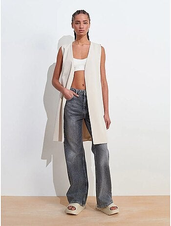 Colete comprido em crepe tecido com detalhe cut-out dilvin