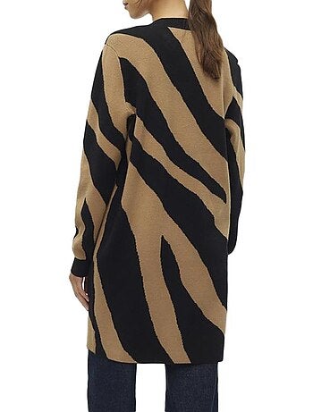 Colete comprido feminino vero moda nancy preto/camel