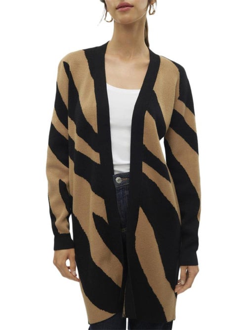 Colete Comprido Feminino Vero Moda Nancy Preto/Camel - Kiabi