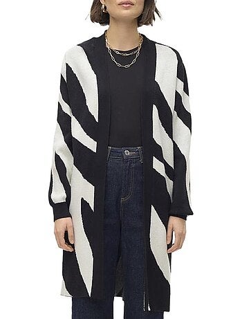 Colete Comprido Vero Moda Nancy Open para Mulher com Padrão Preto e Branco