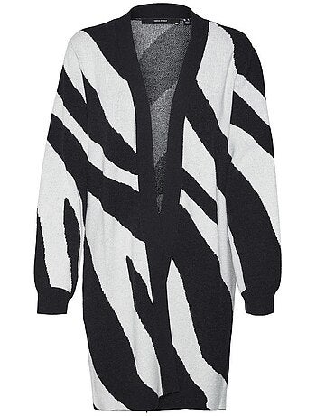 Colete Comprido Vero Moda Nancy Open para Mulher com Padrão Preto e Branco
