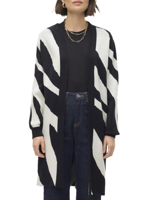 Colete Comprido Vero Moda Nancy Open para Mulher com Padrão Preto e Branco - Kiabi