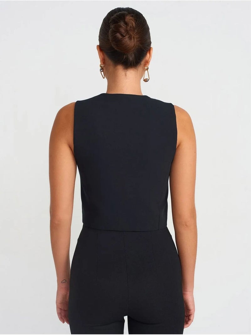 Colete cropped de crepe de mulher Preto - Kiabi
