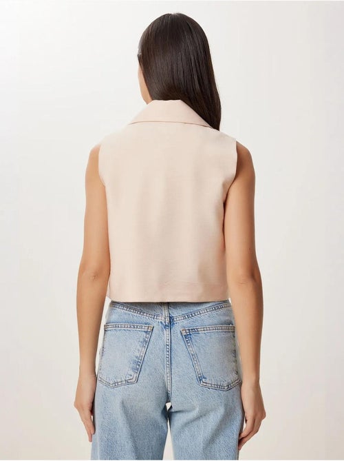 Colete cropped de linho sem mangas com gola xale istanbul - Kiabi Colete cropped de linho sem mangas com gola xale istanbul - Kiabi