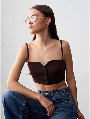 Colete cropped justo em tencel para mulher dilvin