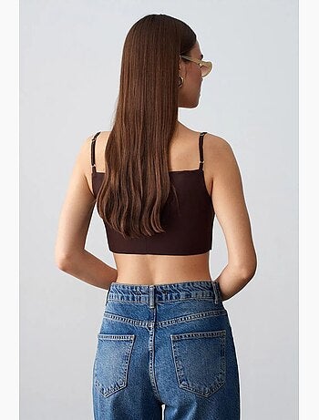 Colete cropped justo em tencel para mulher dilvin