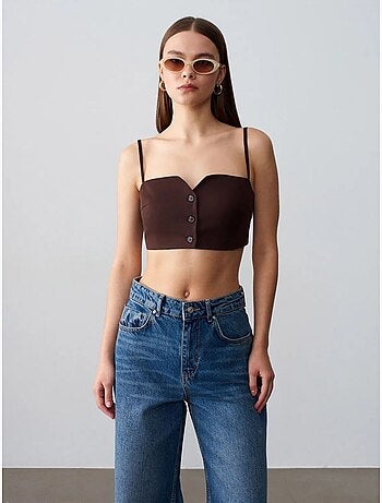Colete cropped justo em tencel para mulher dilvin