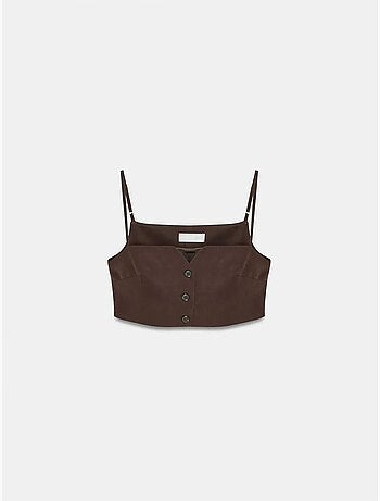 Colete cropped justo em tencel para mulher dilvin