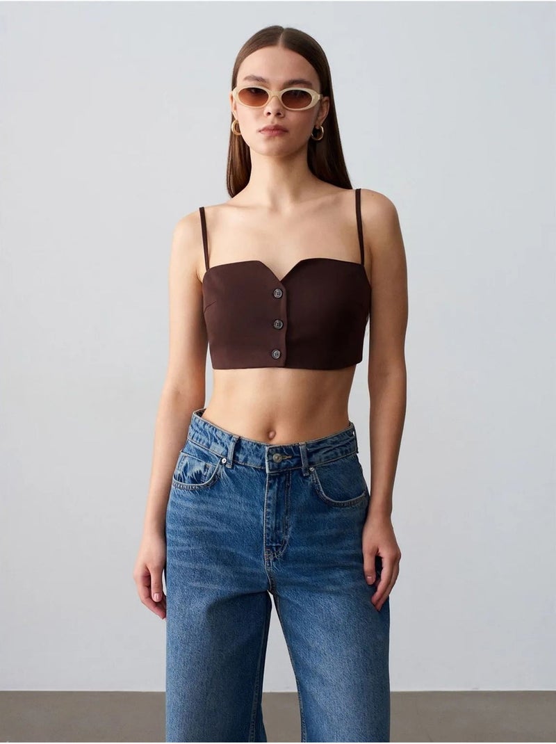 Colete cropped justo em tencel para mulher dilvin Castanho-chocolate - Kiabi
