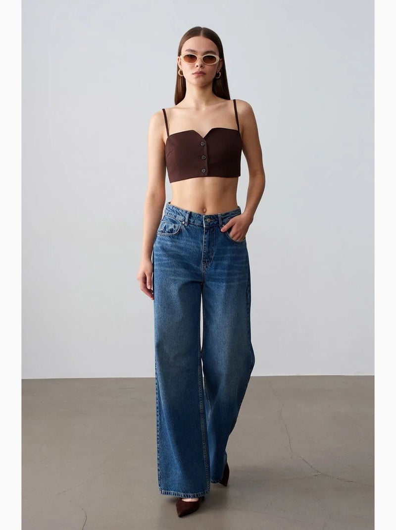 Colete cropped justo em tencel para mulher dilvin Castanho-chocolate - Kiabi