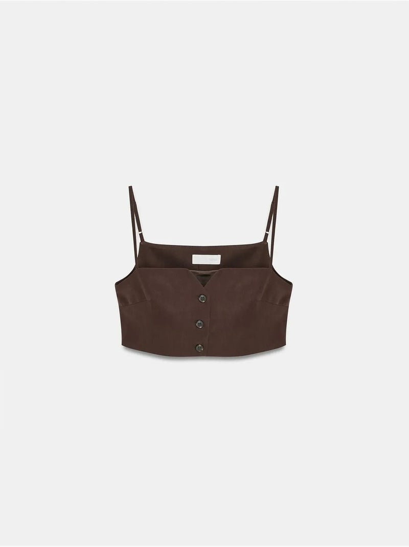 Colete cropped justo em tencel para mulher dilvin Castanho-chocolate - Kiabi