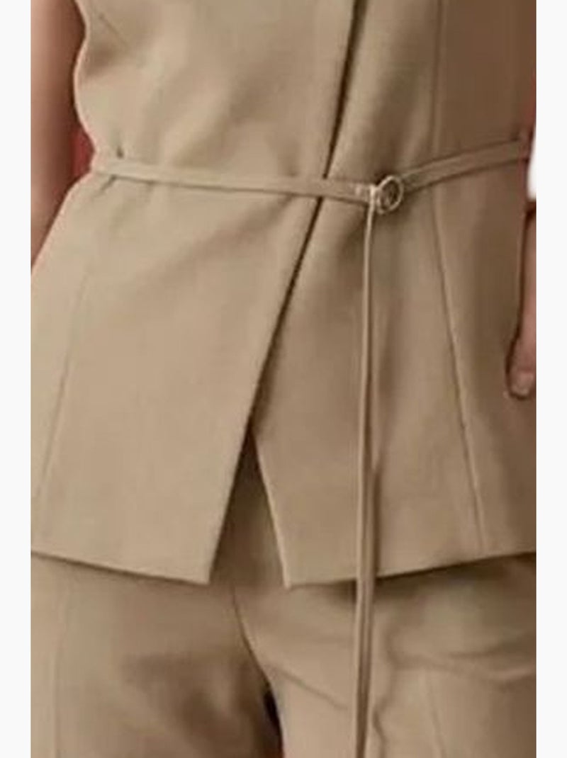 Colete de crepe com cinto my fashion Camelo - Kiabi