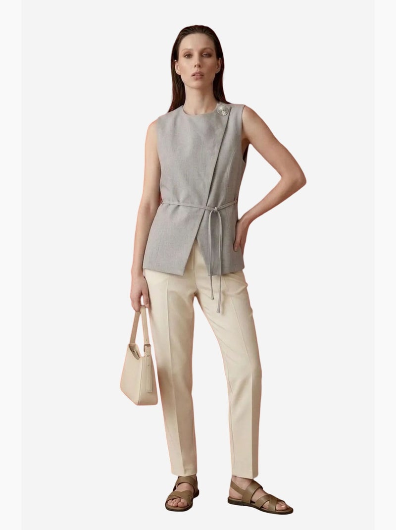Colete de crepe com cinto my fashion Cinza claro - Kiabi
