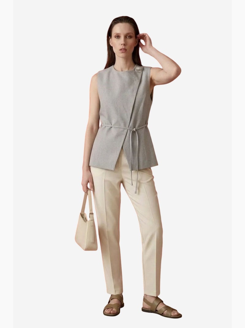 Colete de crepe com cinto my fashion Cinza claro - Kiabi