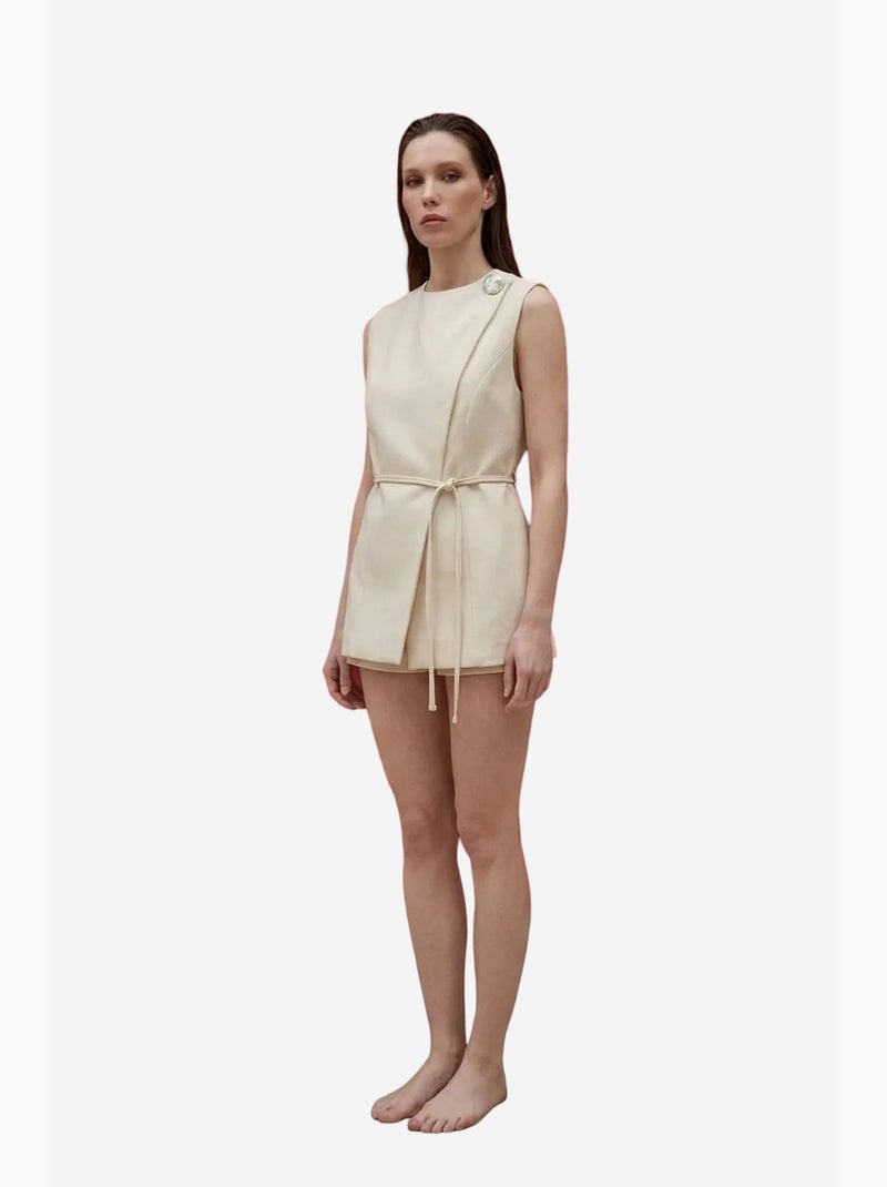 Colete de crepe com cinto my fashion Creme - Kiabi
