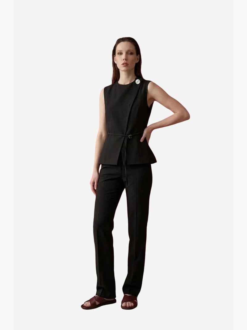 Colete de crepe com cinto my fashion Preto - Kiabi