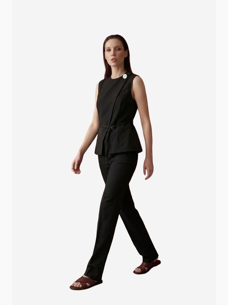 Colete de crepe com cinto my fashion Preto - Kiabi