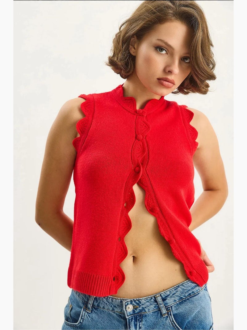 Colete de malha com folhos e decote redondo lucci Vermelho - Kiabi