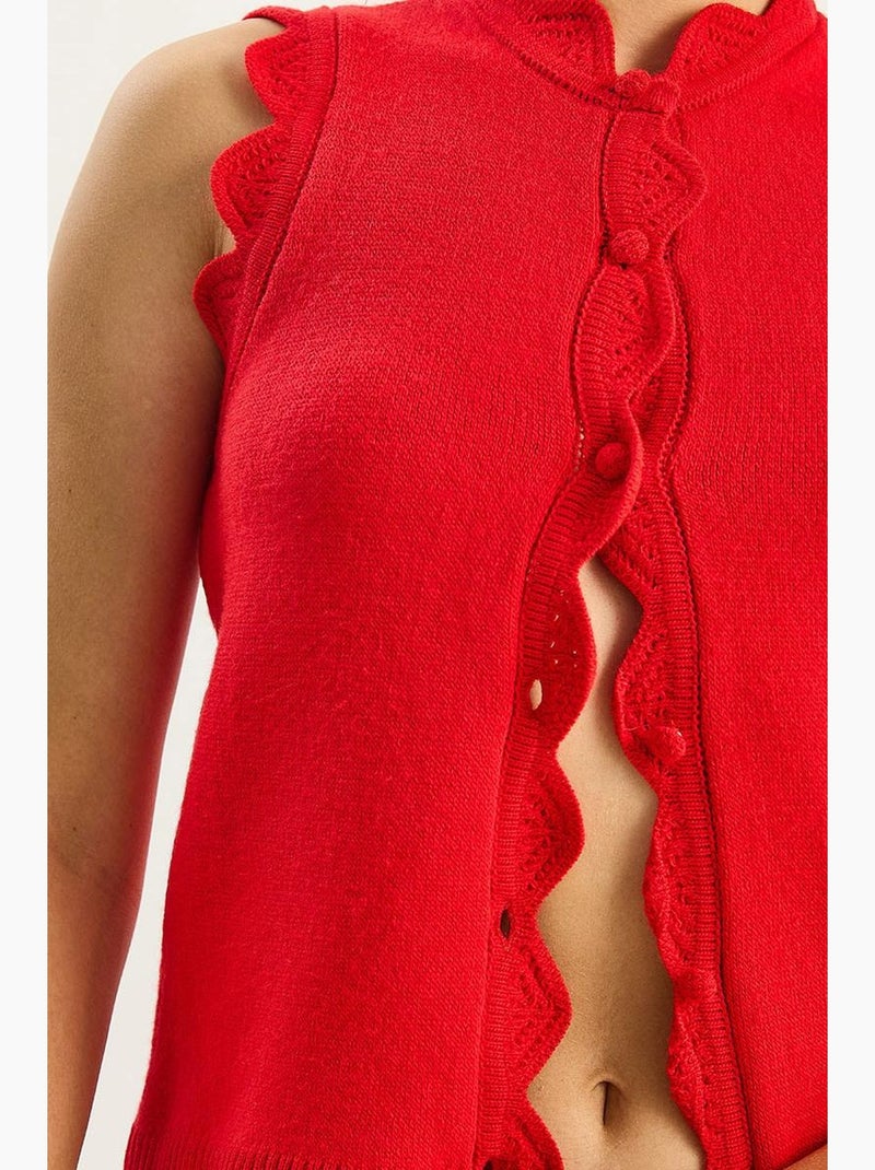 Colete de malha com folhos e decote redondo lucci Vermelho - Kiabi