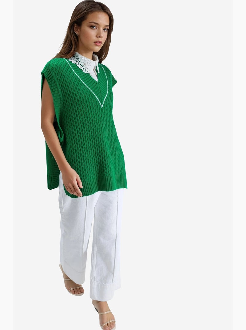 Colete de malha com padrão e detalhe de laço my fashion Verde - Kiabi