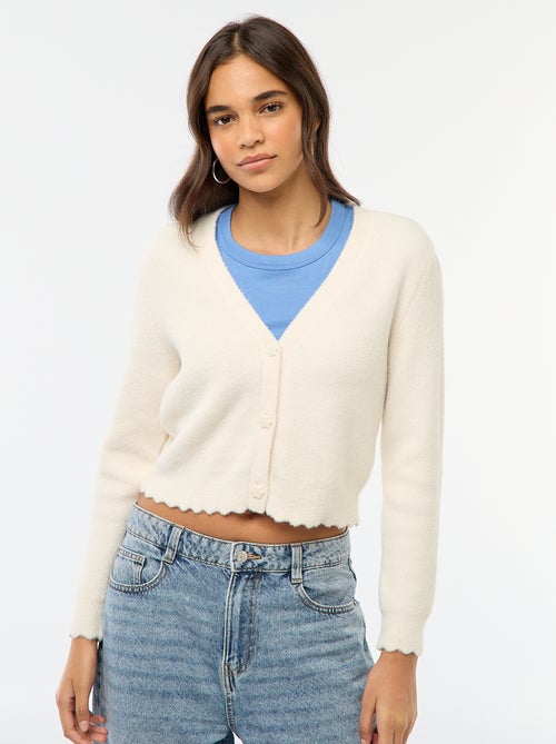 Colete de malha grossa com botões em forma de flor - Kiabi