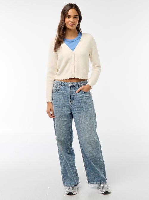 Colete de malha grossa com botões em forma de flor - Kiabi