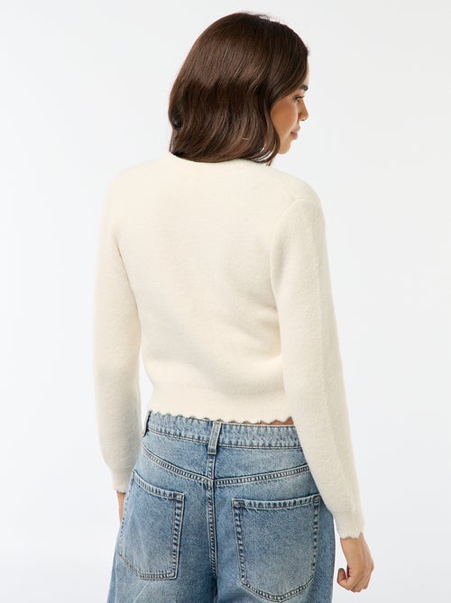 Colete de malha grossa com botões em forma de flor - Kiabi