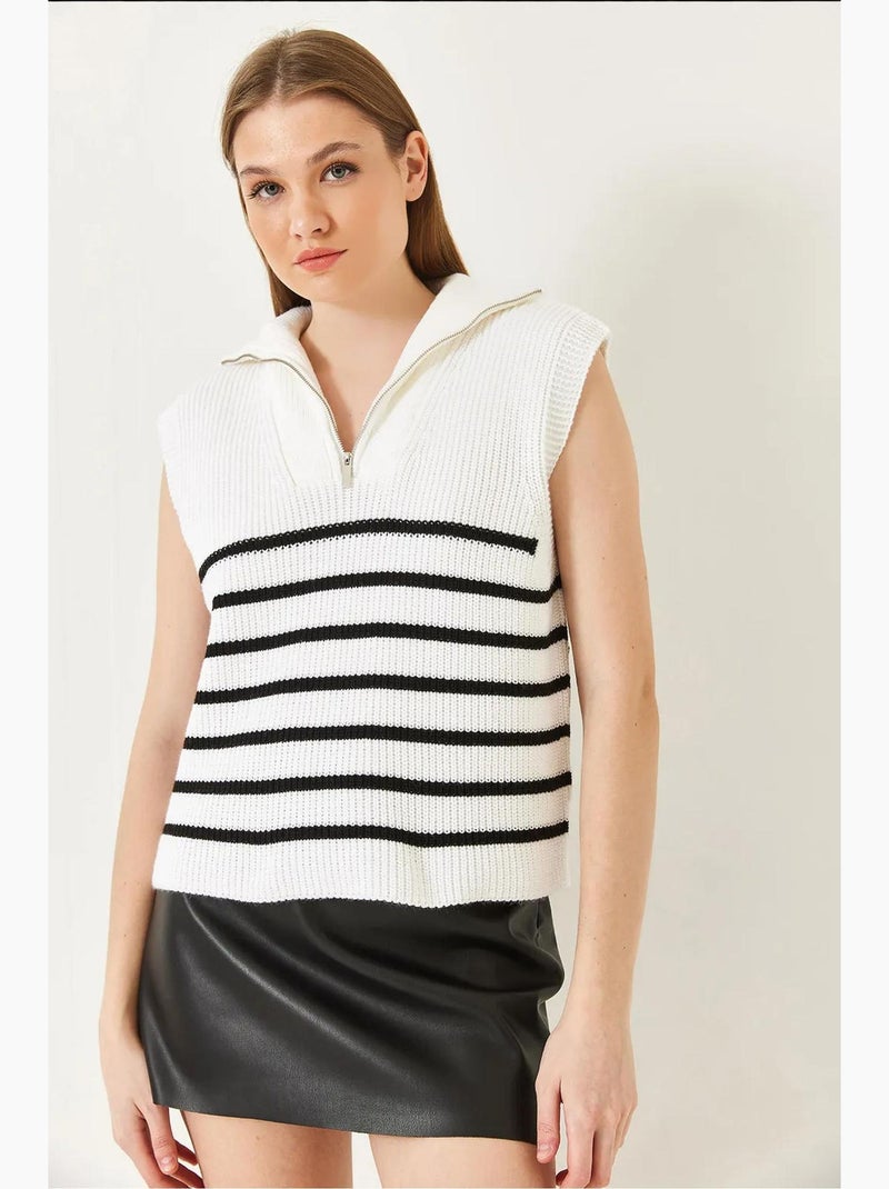 Colete de malha selanik com fecho lucci Branco Preto - Kiabi