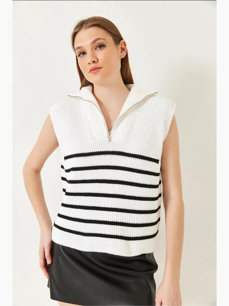 Colete de malha selanik com fecho lucci Branco Preto - Kiabi