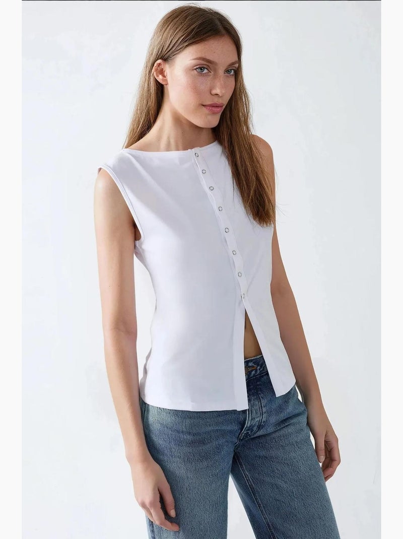 Colete de malha slim fit com decote redondo hiccup Branco - Kiabi